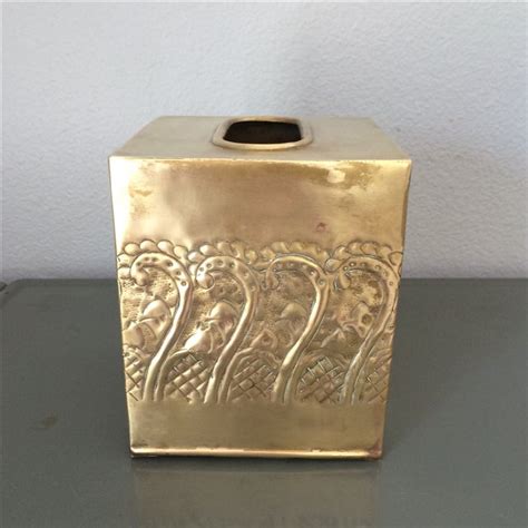 brass metal square tissue box cover|vintage brass tissue box cover.